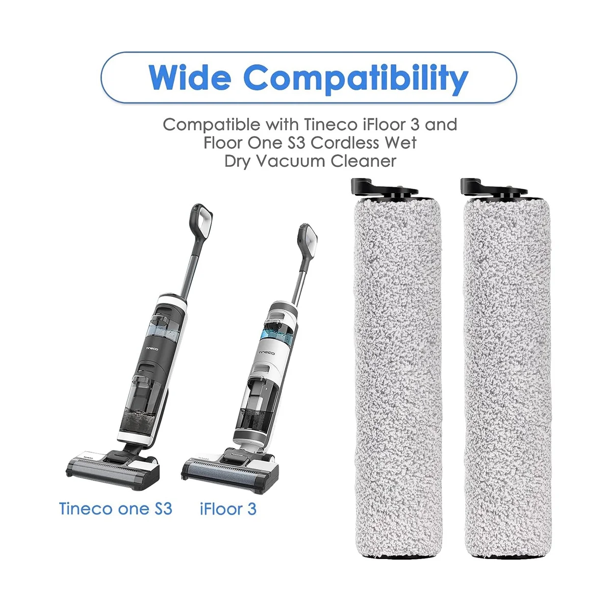 3 قطعة بكرات فرشاة بديلة لـ IFloor 3/ Floor One S3/ IFloor 2 قطع غيار المكنسة الكهربائية الرطبة والجافة اللاسلكية