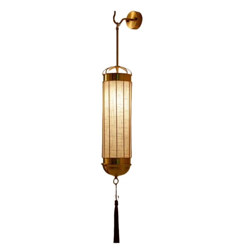 Biege lampu dinding Linen mewah, lampu dinding LED lobi Hotel panjang Besar China untuk lorong ruang tamu dalam ruangan