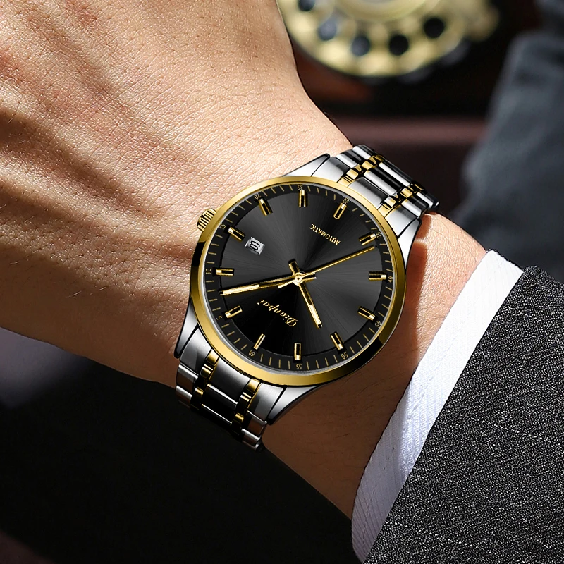 Dianpai Stainless steel calendar watch chain luminous automatic mechanical watch fashion trend casual gift men's national watch