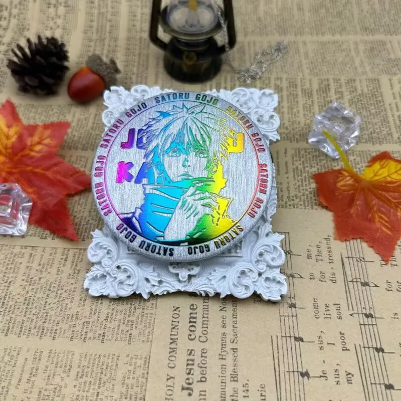 Дзюдзюцу Кайсен, окружающая эмблема Мангоко, Годжо Сатору, позолоченный рельеф, Нацуюки, Курои, Тигровый персонал, Y vende nin и кость