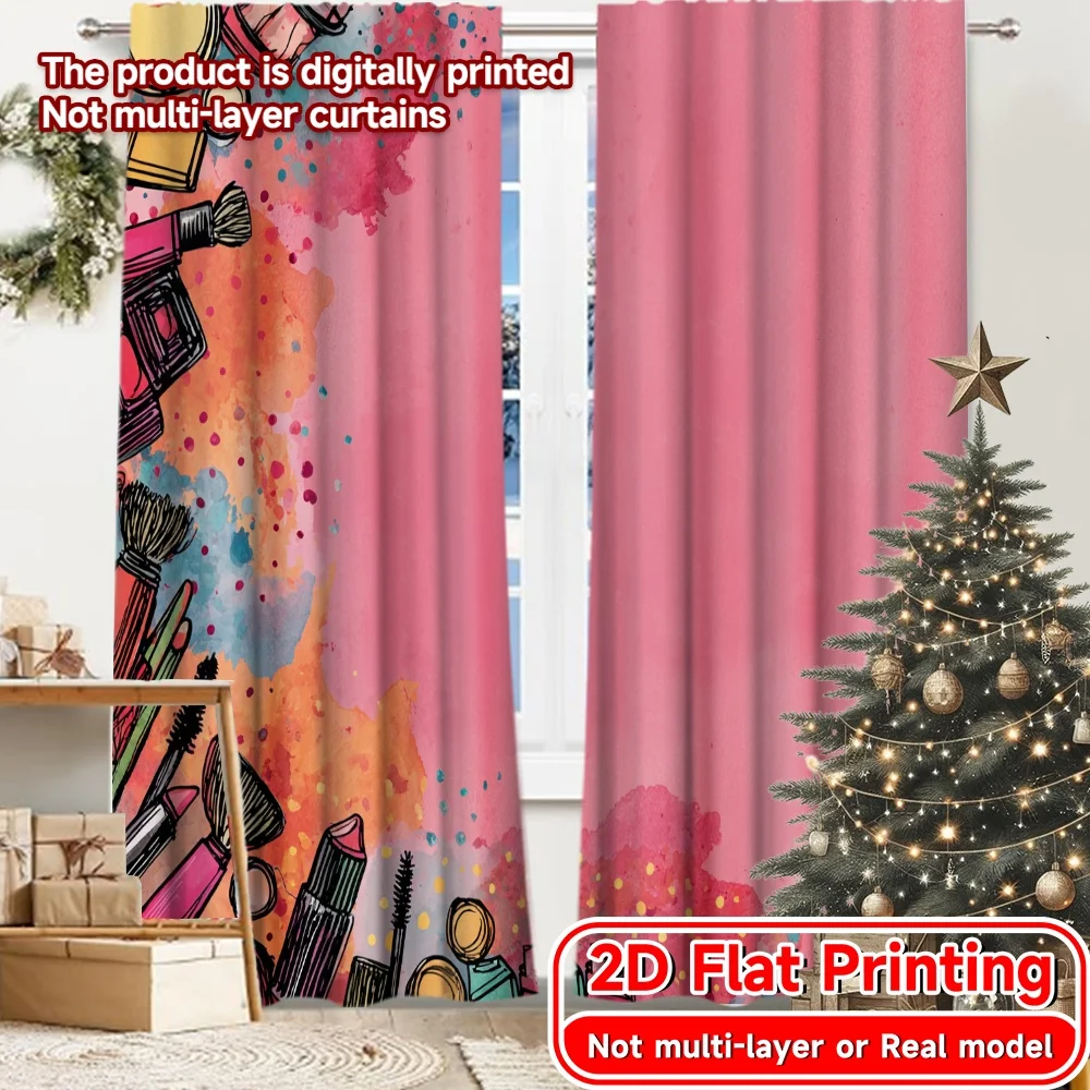 2D FLAT PRINTING 2pcs Curtains (Without Rod) Makeup Day Beauty Products Valentine is day Festival Popular Curtains&Drapes