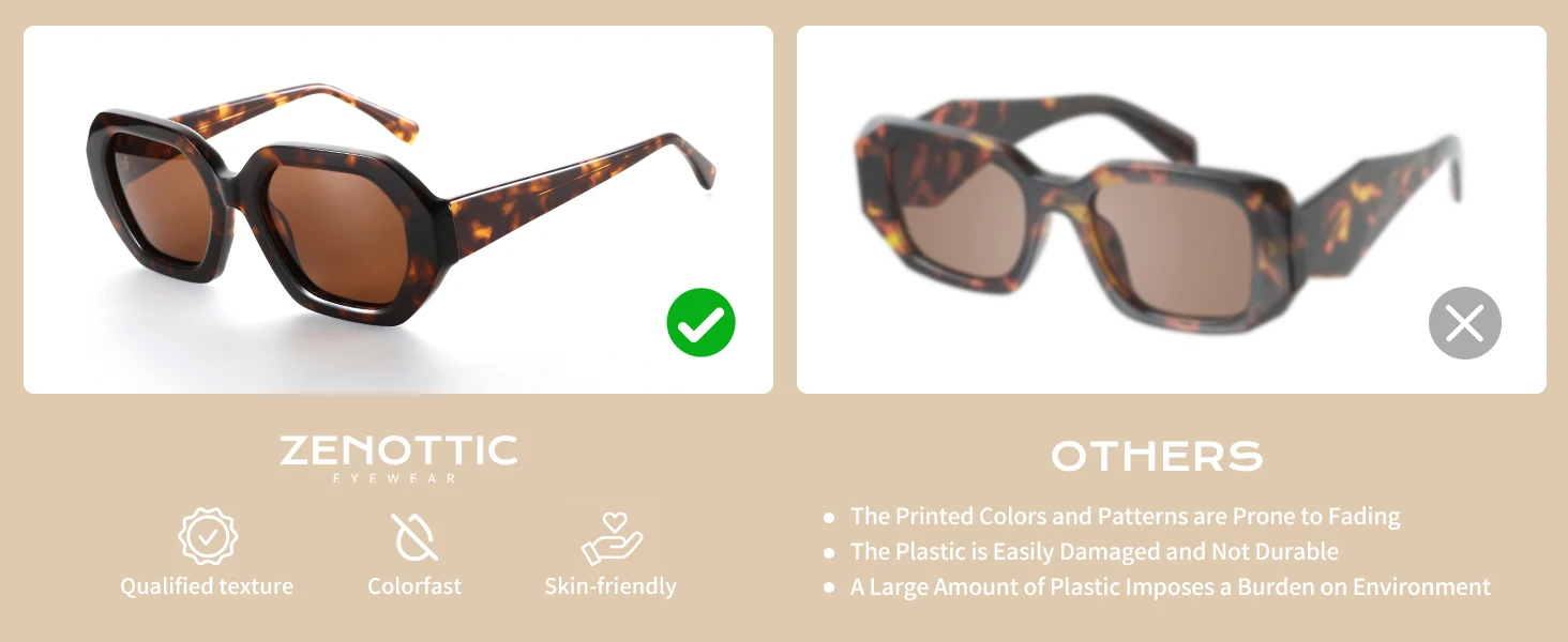 ZENOTTIC Damen-Sonnenbrille, handgefertigt, Acetat-Schmetterling, polarisiert, UV400-Schutz, quadratische Sonnenbrille, Geschenk für den Urlaub – Detail 7