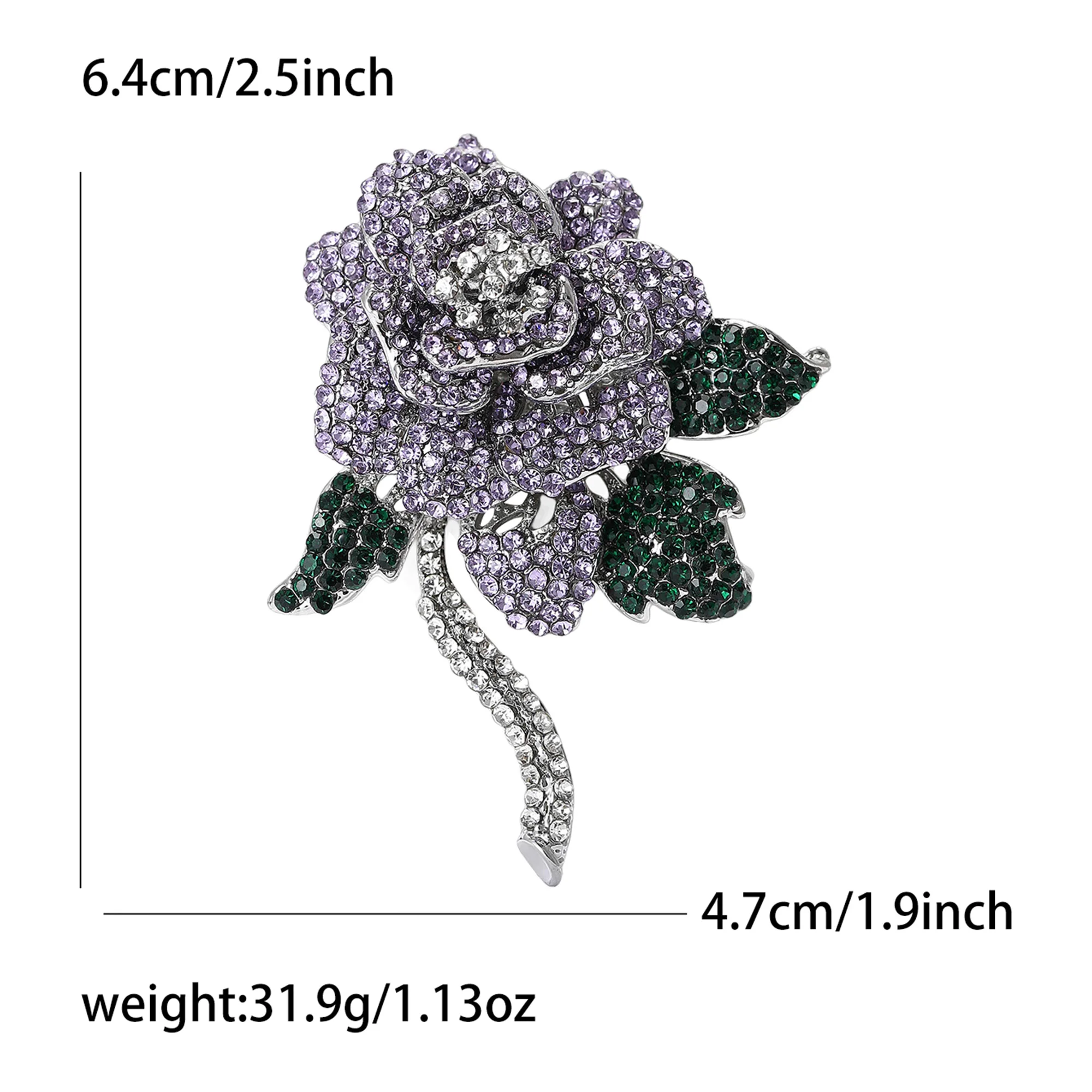 Luxury Rhinestone Rose Flower Brooches for Women Unisex Plant Pins Event Party Fashion New Gifts Decoration Clothes Accessories