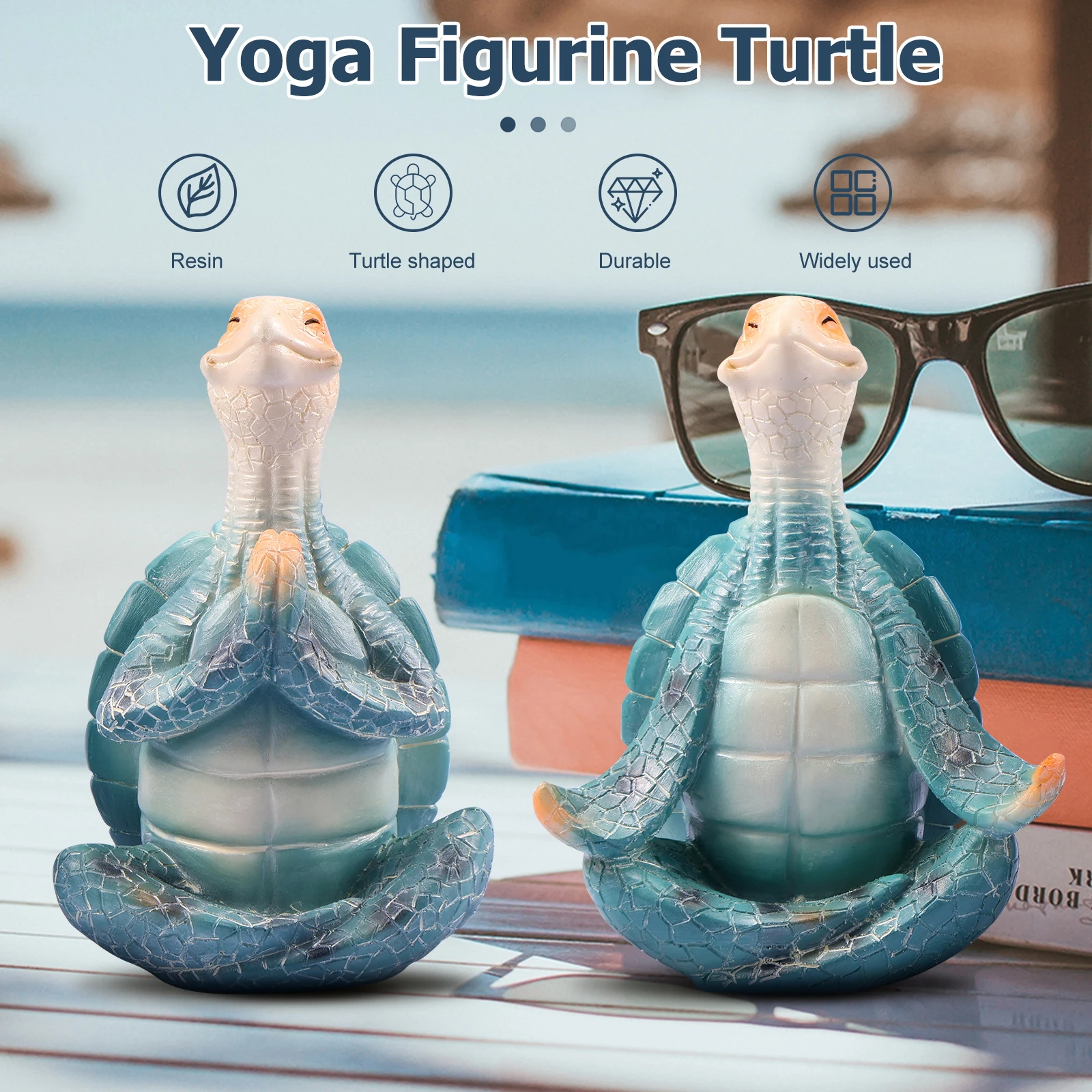 2Pcs Turtle Yoga Figurine Decorative Resin Sea Turtle Meditating Statue Creative Sea Turtle Figurines Sea Turtle Statue