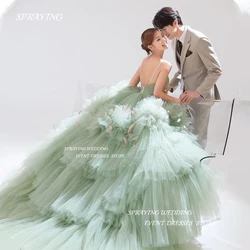 SPRAYING Elegant Green Tiered Wedding Dress Korea Photoshoot Customized Princess Tulle Spaghetti Straps Backless Bridal Gown