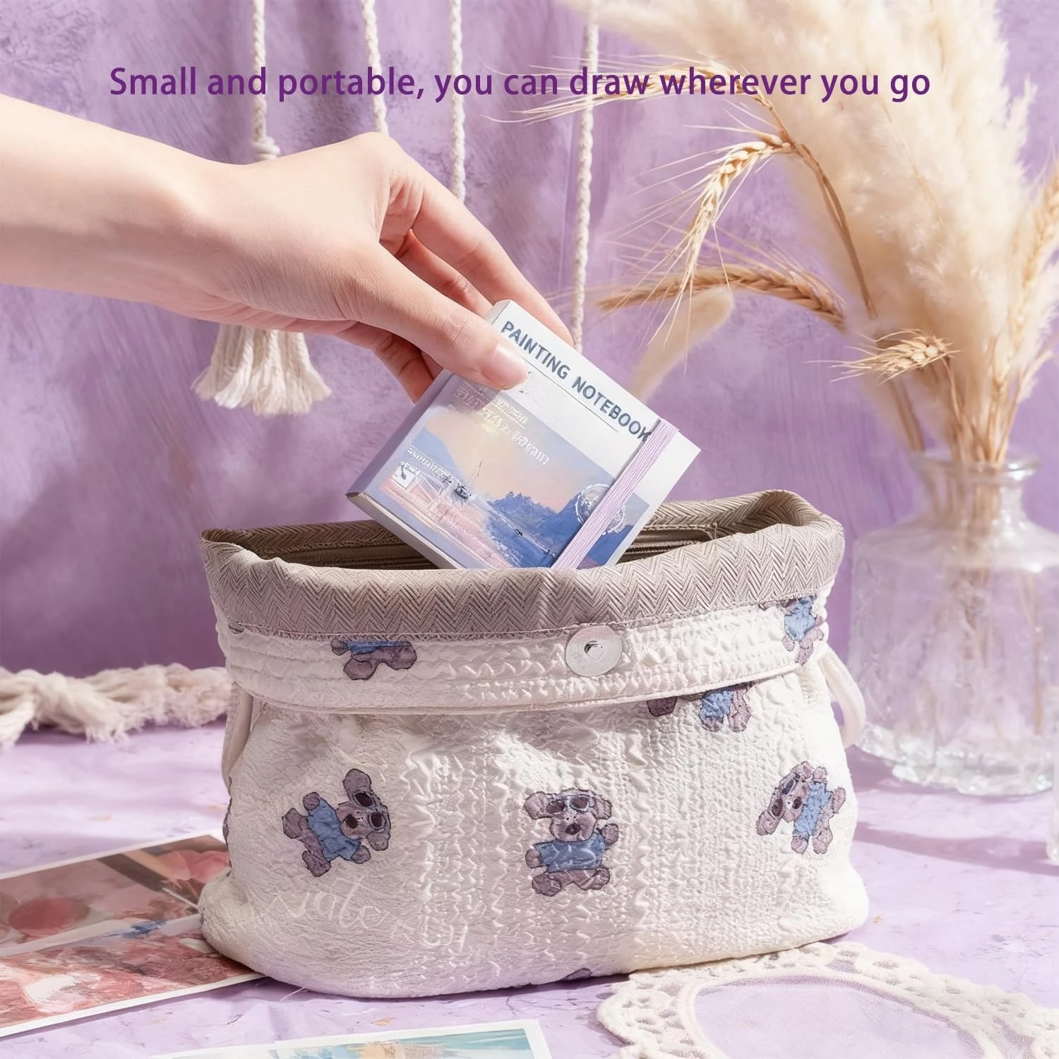 مجموعة طلاء صغيرة محمولة - أقلام ألوان مائية، صندوق طلاء 8 ألوان وكراسة رسم لجميع الفنانين، رسم خارجي