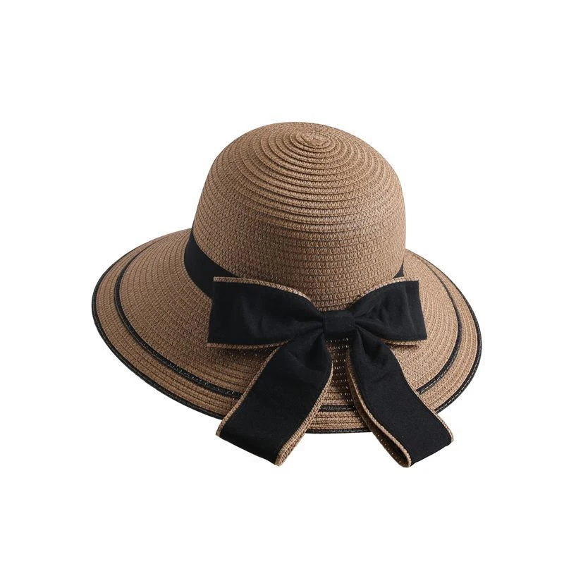 Spring And Summer Woven Straw Hat Women\'s Versatile Beach Big Edge Bow Sun Shield Hat Noble Style Sun Shield Hat