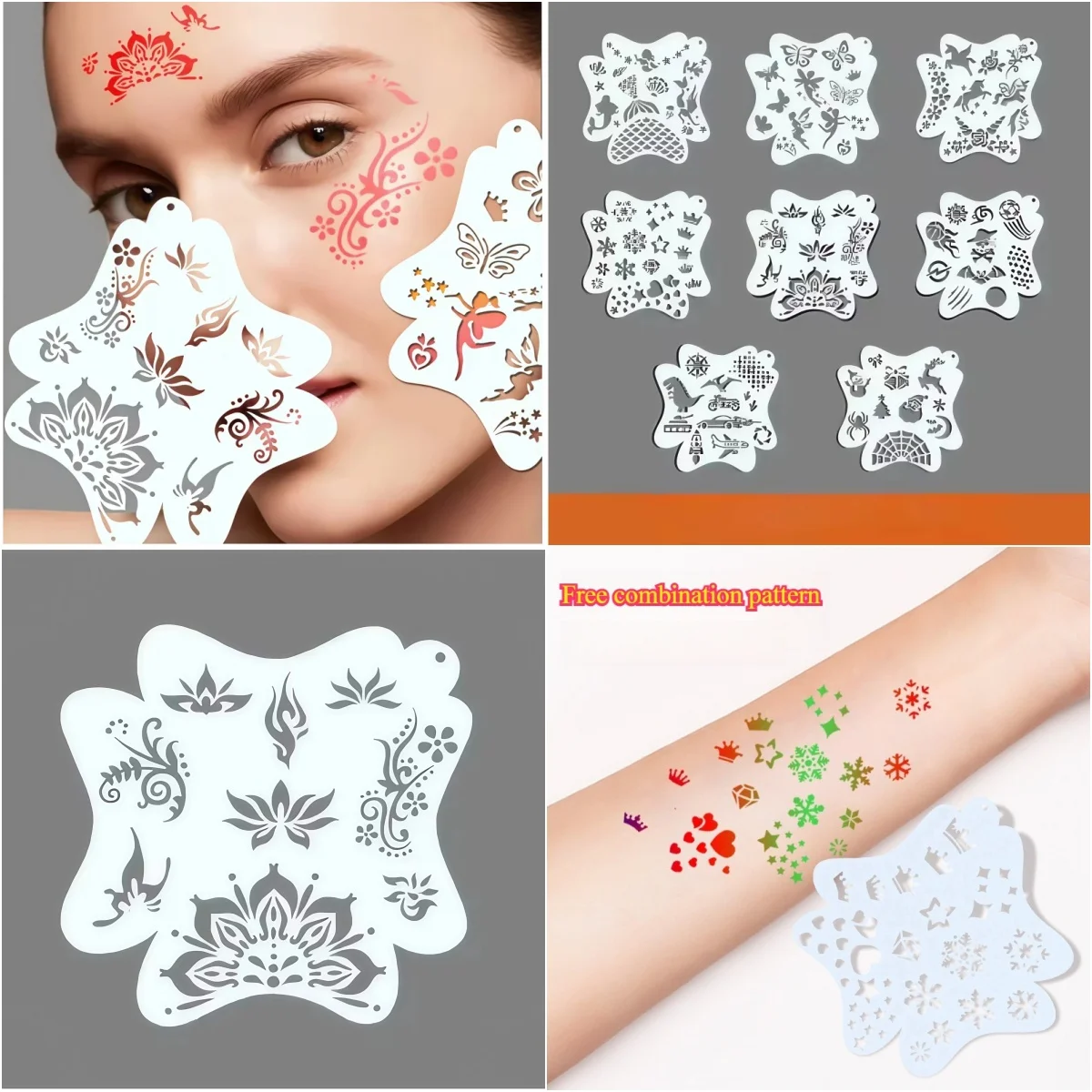 

8 окрашенных шаблонов для лица для взрослых и детей, которые практикуют полые шаблоны для печати, многоразовые шаблоны для инструментов для макияжа для вечеринок