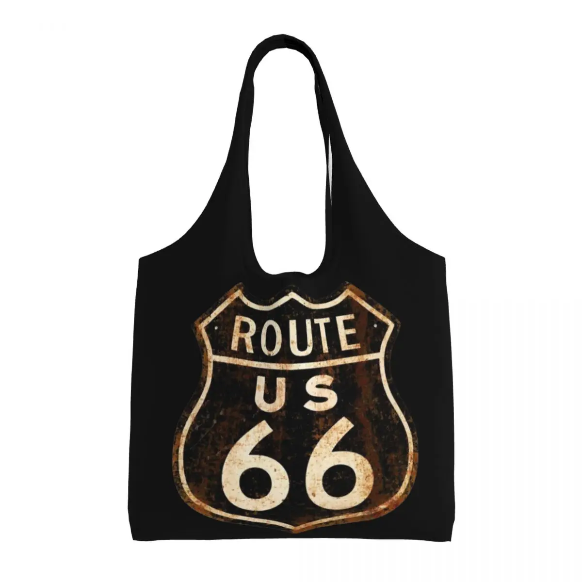 Reusable US Route 66 Shopping Bag Women Canvas Shoulder Tote Washable California Sign Grocery Shopper Bags Photographer Handbag