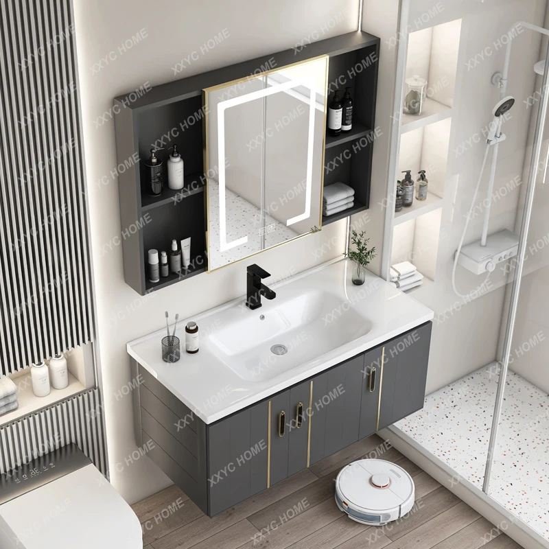 Bathroom Cabinet Bathroom Integrated Ceramic Washstand Aluminum Alloy Washbasin Cabinet Combination Bathroom Cabinet