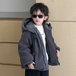 Children Clothing Kids Fashion Casual Fleece Cmfortable Coat 2024 Winter New Boys Thick All Match Coat Loose Warm Hoodie Jacket