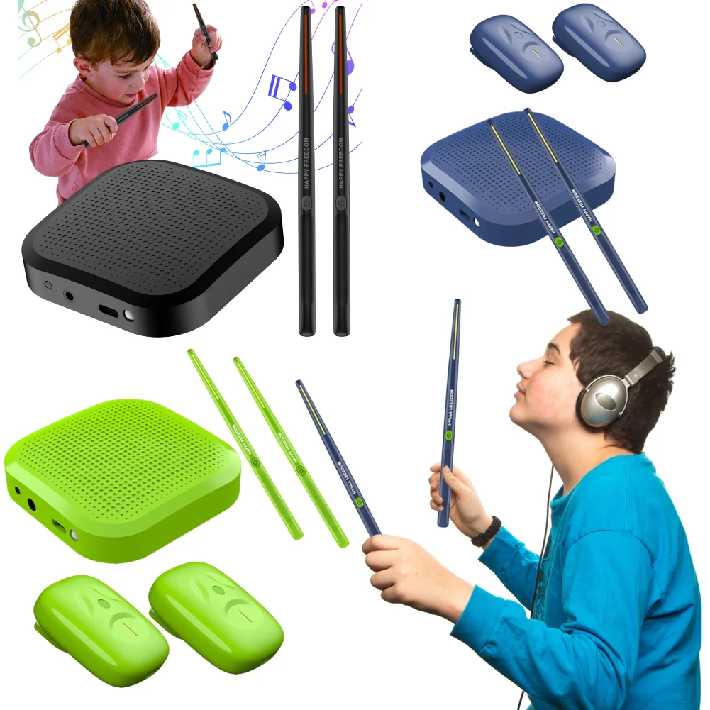 Electric Air Drumsticks Professional Air Drum Electronic Virtual Air Drum Drumsticks Pedals Pocket Drum Set for Adults Kids Gift