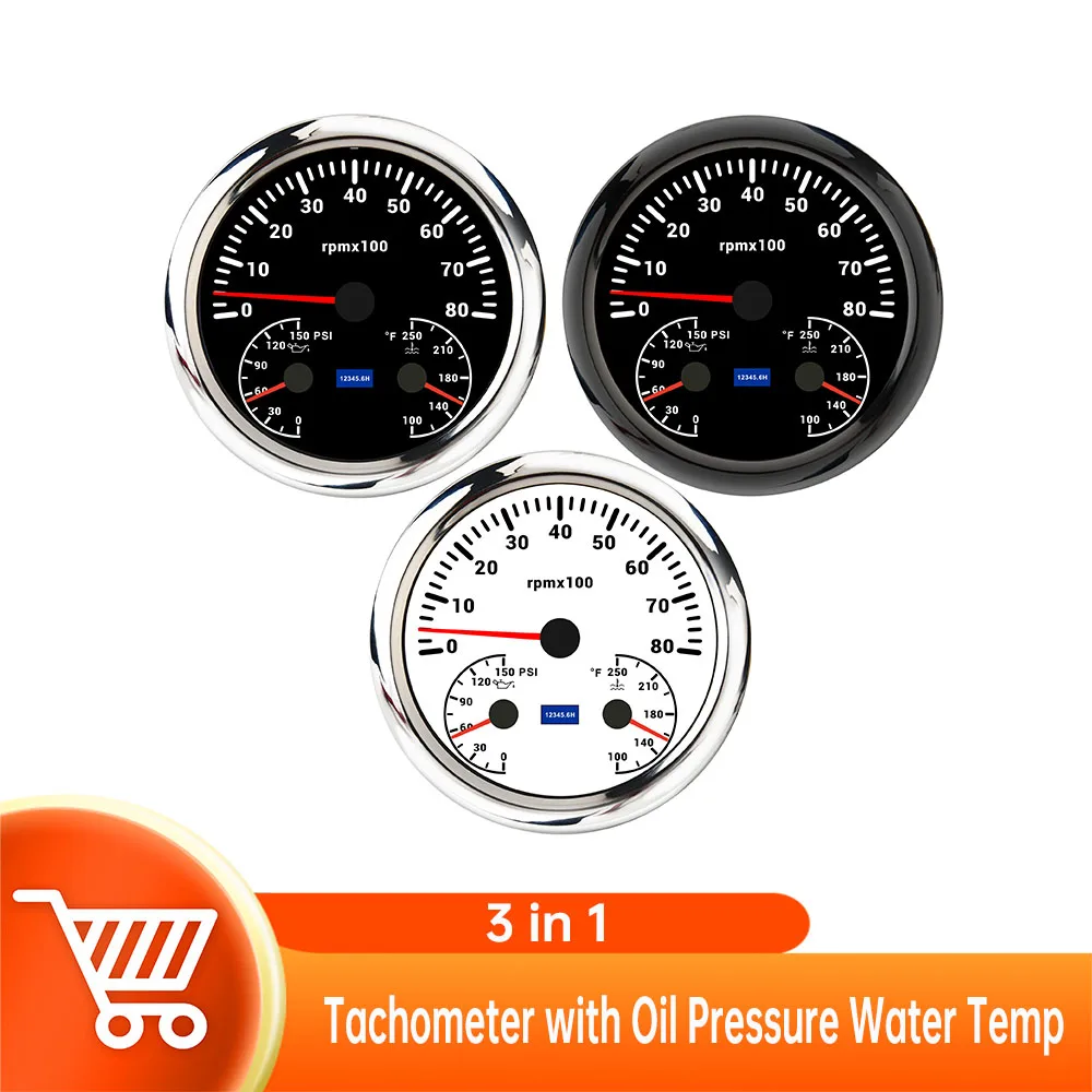 0-6000RPM 0-8000RPM Tachometer 3 in 1 Multifunctional Car gauge 7 Colors Backlight motor drive pointer for Car Yacht customized