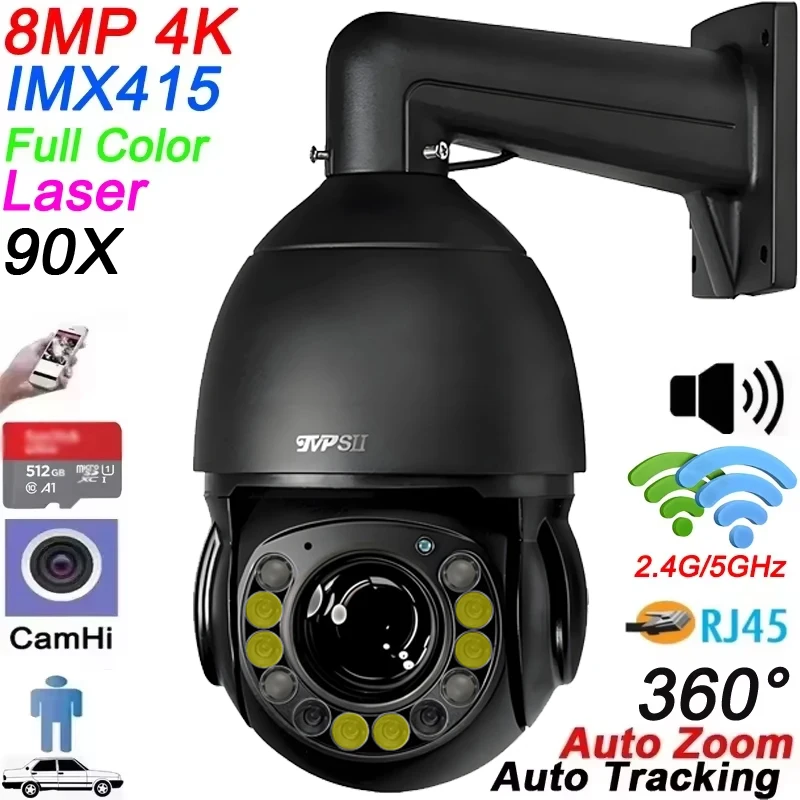 Camhi Max.512G Laser  Full Color Metal Auto Tracking 4K 8MP 90X 60X Optical Zoom 360° WIFI PTZ Speed Dome Surveillance IP Camera