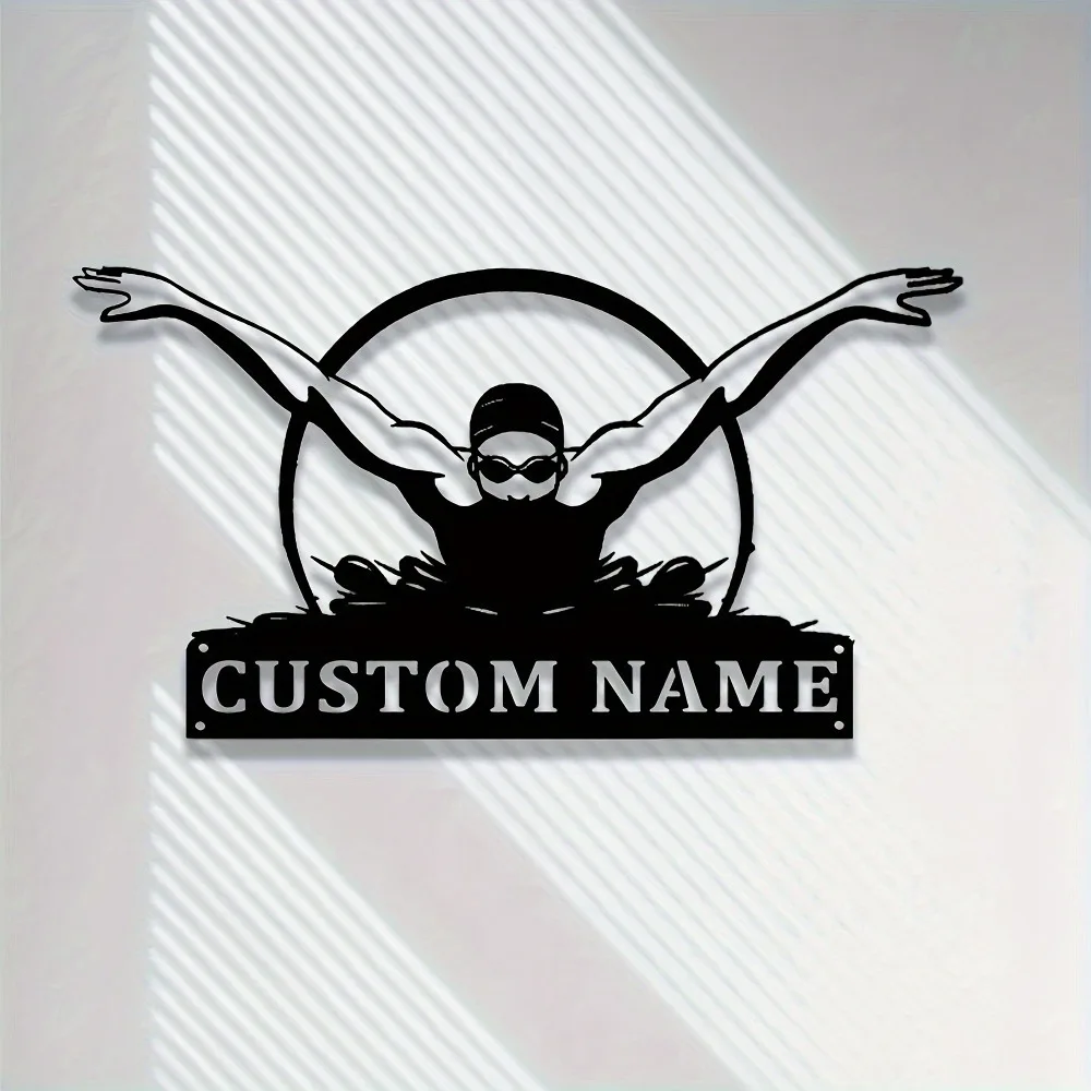 

Custom Custom - Made Metal Swimmer Tag Personalized Athlete Nameplate Diver Silhouette Design for Swimming Teams Home Pool Water