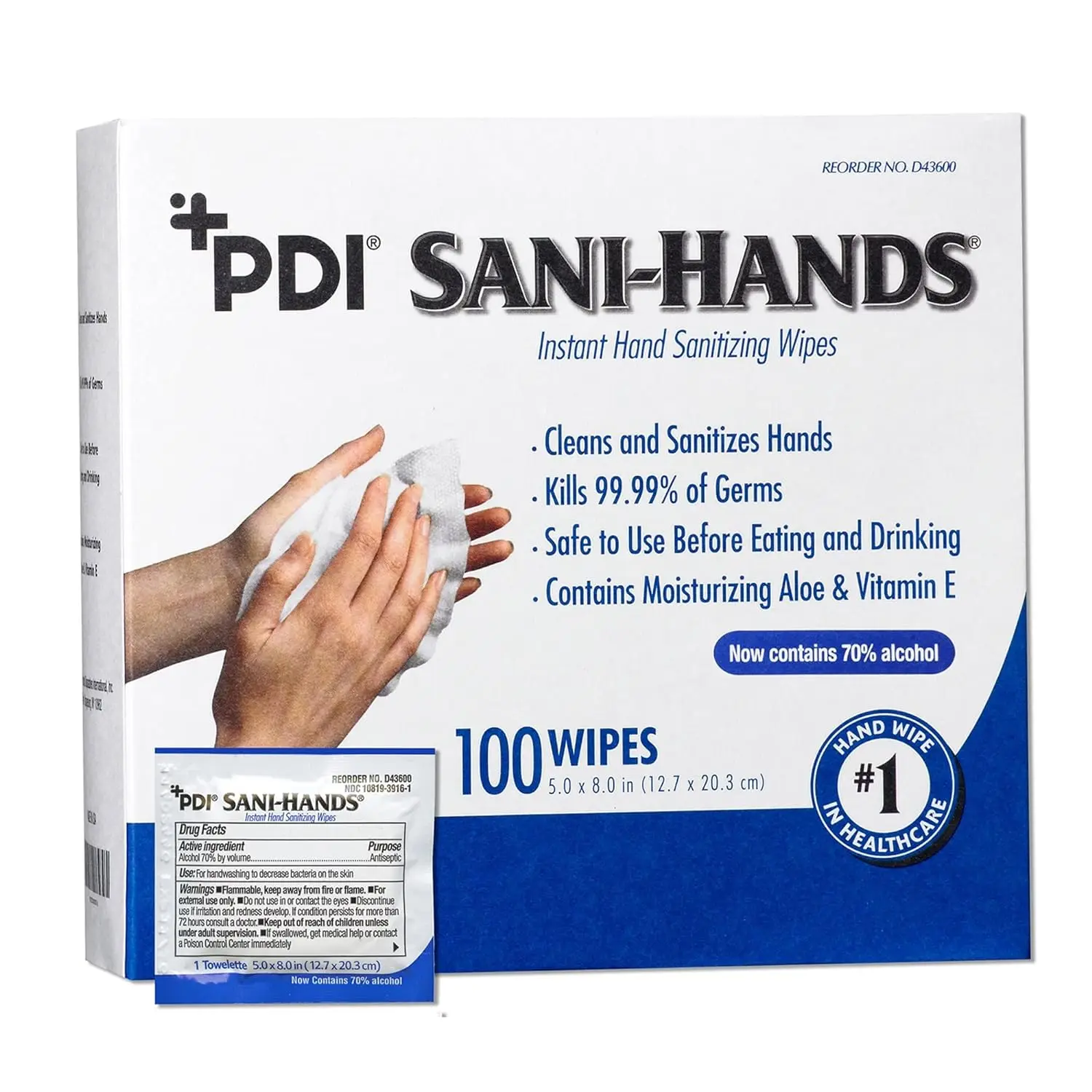 PDI Healthcare D43600 Sani-Hands Instant Hand Sanitizing Wipes, 5