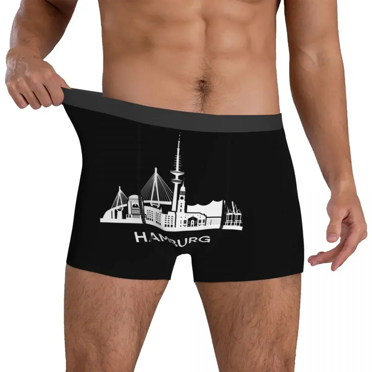 Boxer Mutande Pantaloncini Hamburg City Skyline, Versione estesa, Mutandine bianche Intimo traspirante maschile per Homme Man Boyfriend