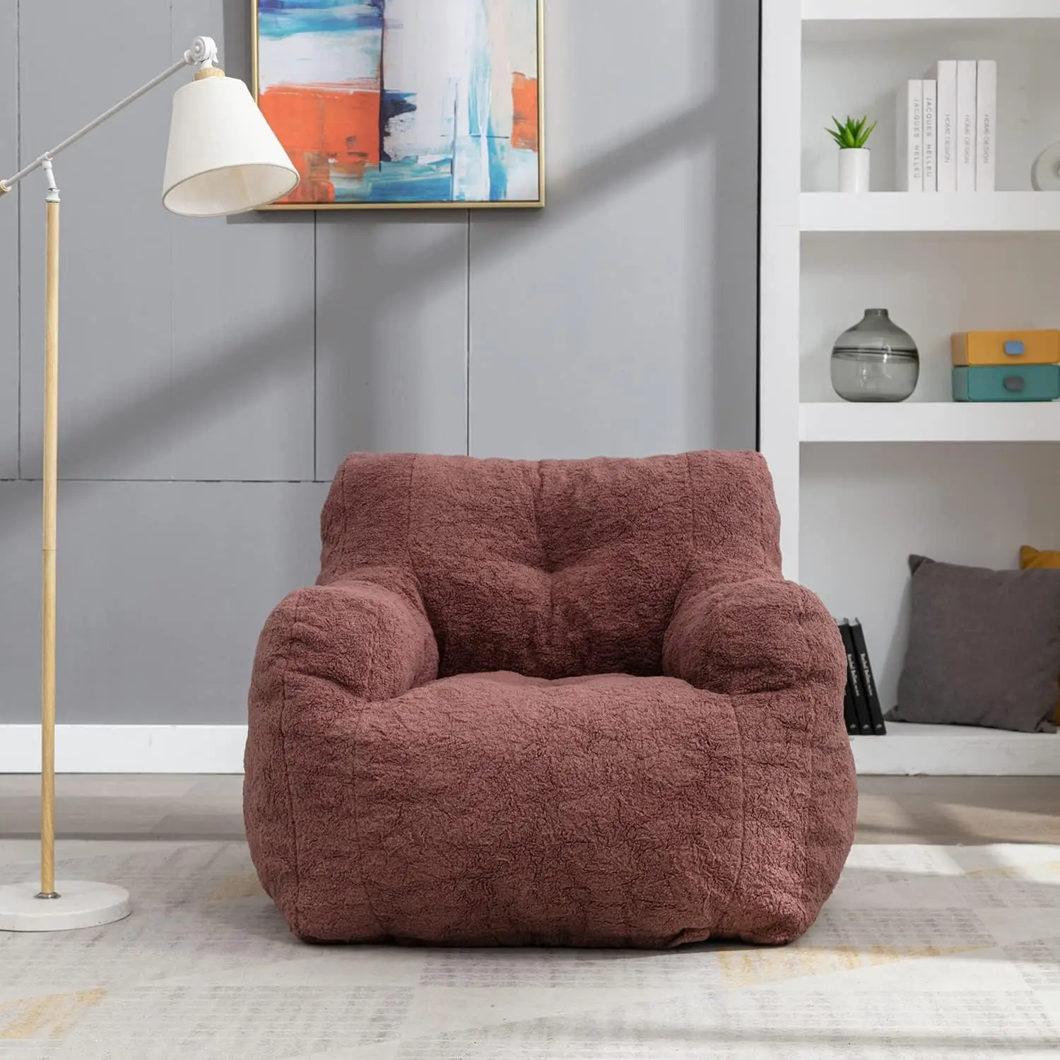 Bean Bag Chairs for Adults & Kids, Modern Teddy Fabric Accent Chair Ultra Soft Sofa Chair for Living Room, Bedroom, Apartment,