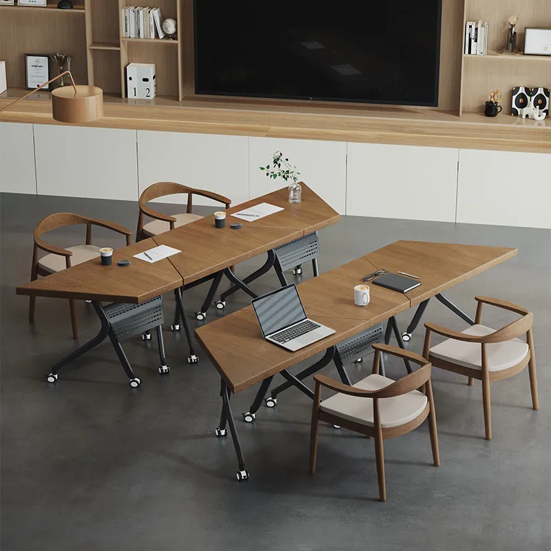 Pure solid wood movable splicing folding conference table, office combination training table negotiation table