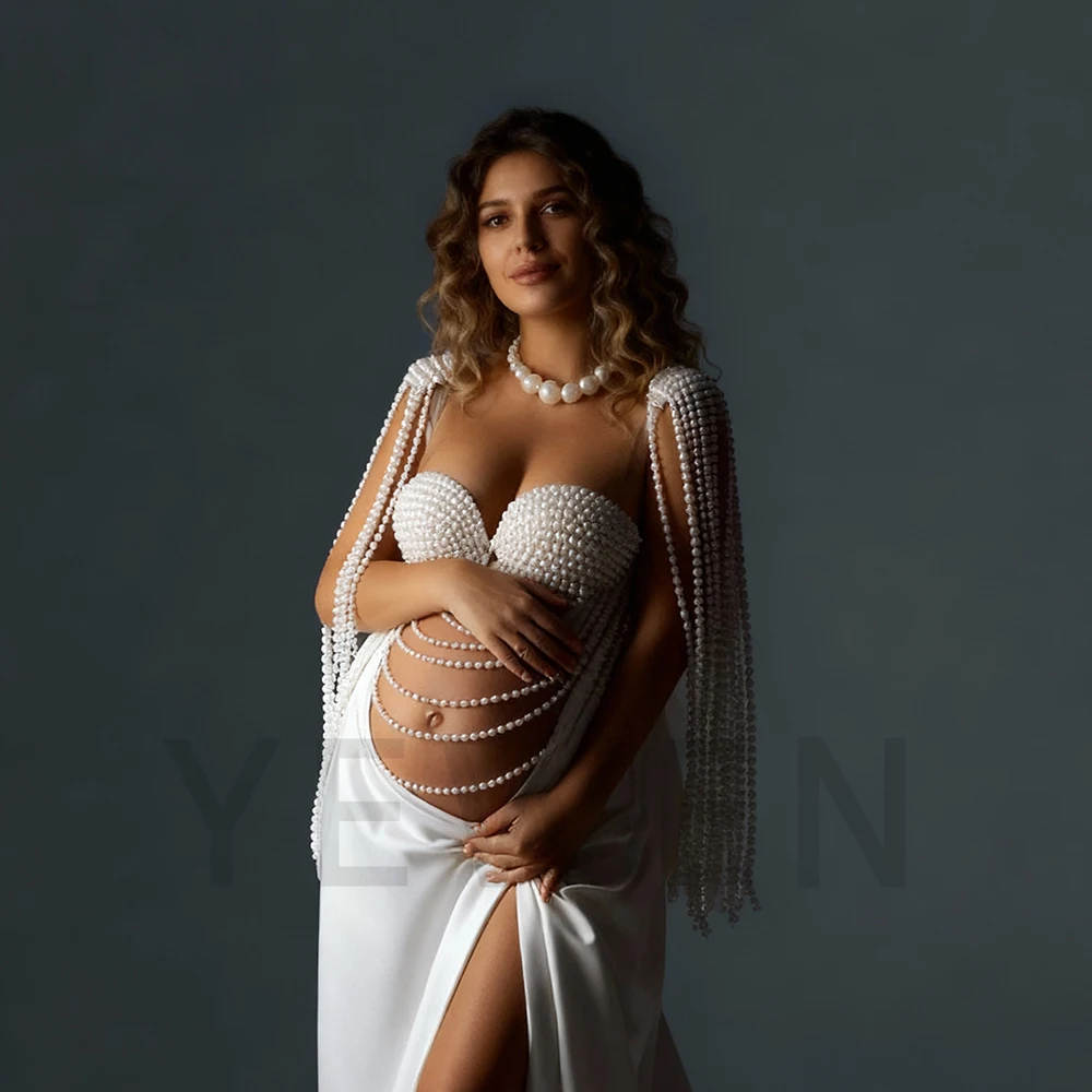 مجموعة مكونة من قطعتين من فساتين التصوير الفوتوغرافي والحمل المصنوعة خصيصًا لحفلات استقبال المولود الجديد للنساء الحوامل لالتقاط الصور فستان طويل