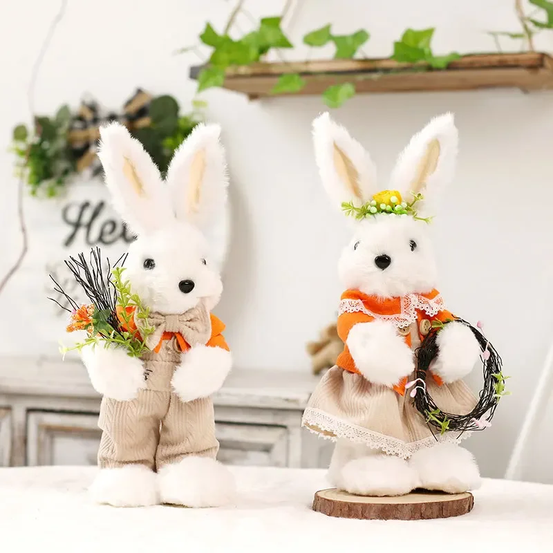 

Cute Easter Rabbit Spring Easter Bunny Sculpture Table Figurine Ornaments Plush Doll Easter Day for Home Garden Wedding Decora