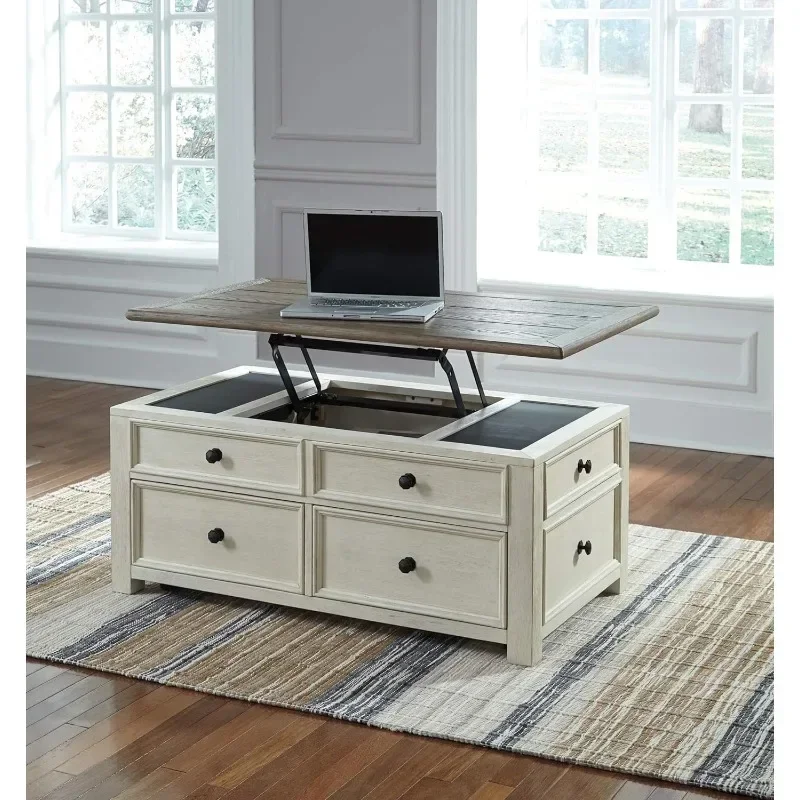 Living room tea table Farmhouse Lift Top Coffee Table with Drawers, Antique Cream & Brown