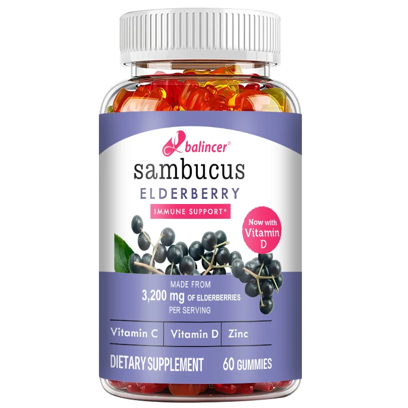 Elderberry Gummies with Vitamin C, Vitamin D and Zinc for Immune Support for Kids and Adults, 60 Gummies