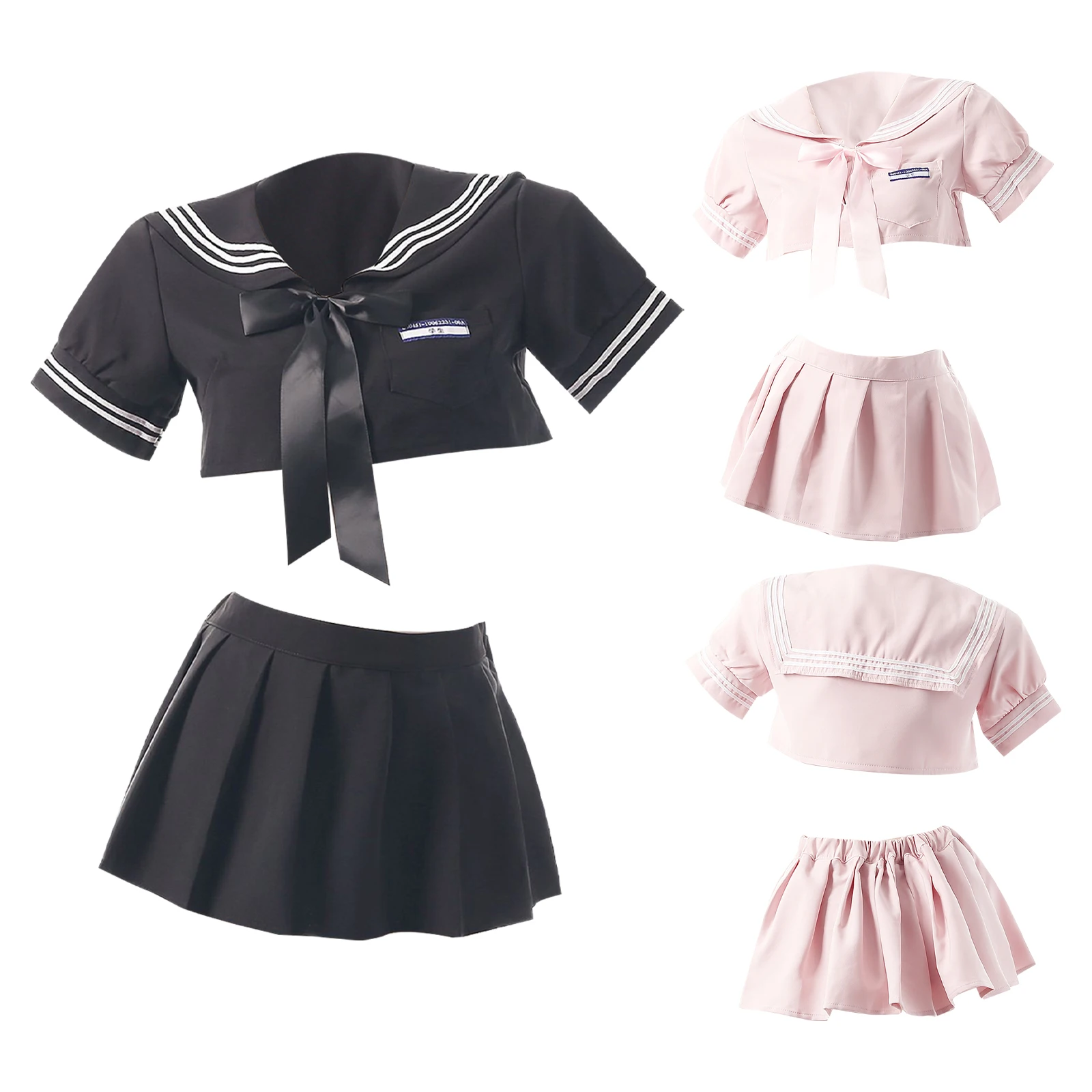 Наряд школьницы для женщин, японская униформа JK для косплея, укороченный топ с короткими рукавами, плиссированная мини-юбка и бант, необычный комплект нижнего белья