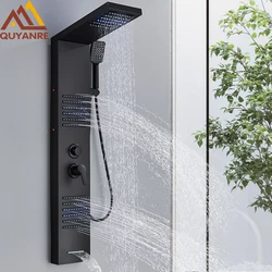 Schwarz LED Dusch paneel Turm System Regen Wasserfall Dusch säule Hydro elektrizität Massage Körper Whirlpool Dusche Wasserhahn Mixer