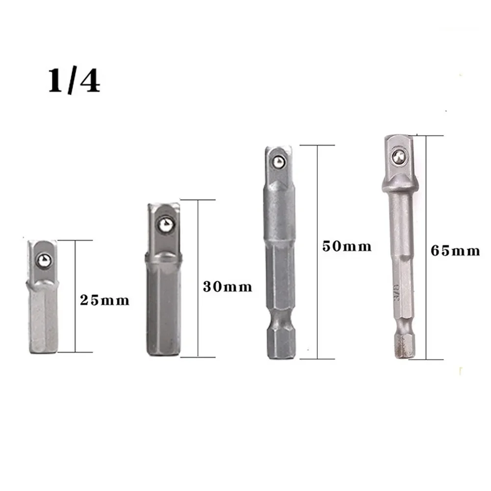 Adaptateur de douille de foret en acier au chrome-vanadium, tige hexagonale 1/4 à douille carrée, barre de foret de conversion, pièce d'outil électrique, 25mm, 30mm, 50mm, 65mm