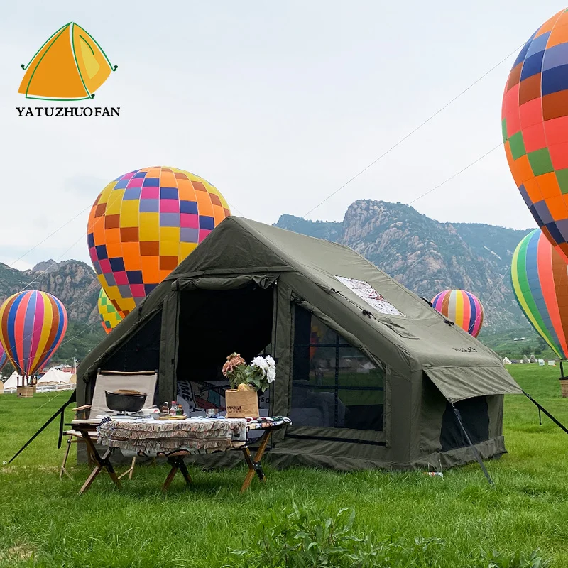 

Canvas Tent for Outdoor Camping, Waterproof Inflatable Air Tent, Portable Camping House Shelter with Inflation