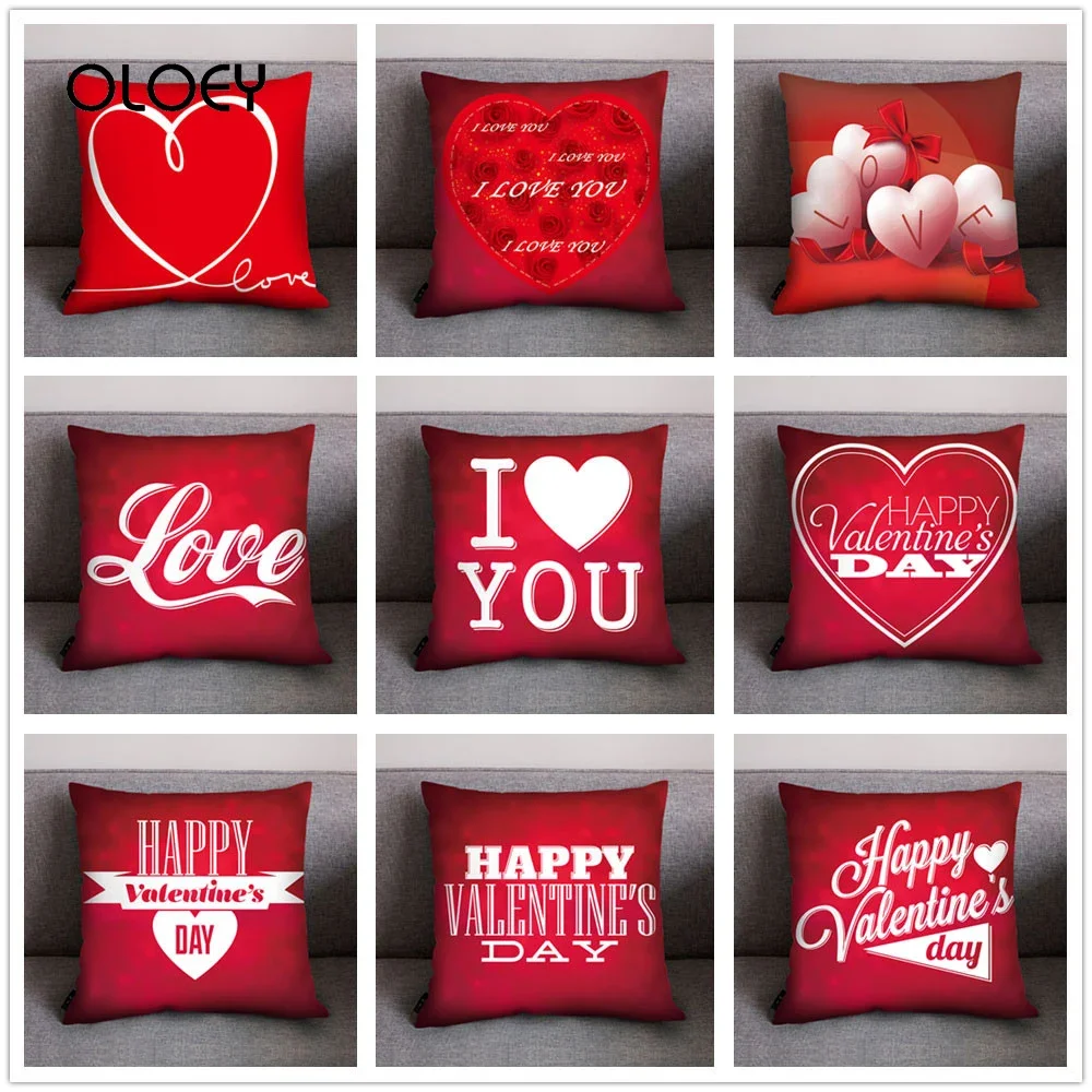 Red Pillow Cover Valentine's Day Decoration Polyester Cushion Cover Lovers Home Hotel Decoration Printed Pillow Cover 45 * 45cm.