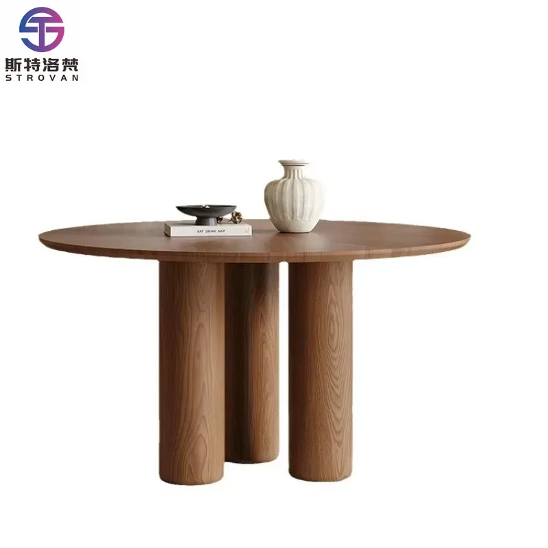 

Home Furniture Wood Round Top Dining Table with Solid Wood Legs for Dining Room Restaurant Apartment Luxury