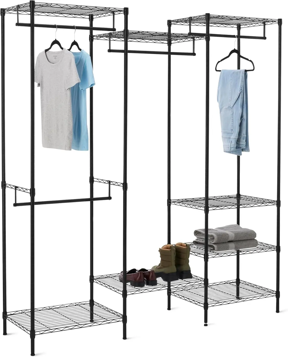 

Closet Organizer, Metal Rack with Shelves and Hanging Rod, 70" W x 18" D x 76" H, Black