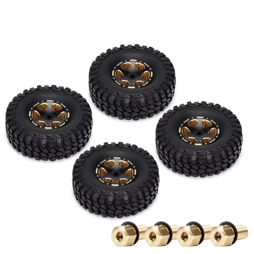 Rubber /Brass 1.0" Beadlock 54mm Wheel Rims Tires for RC Crawler 1/24 Axial SCX24 90091 Kyosho mini/micro Accessories