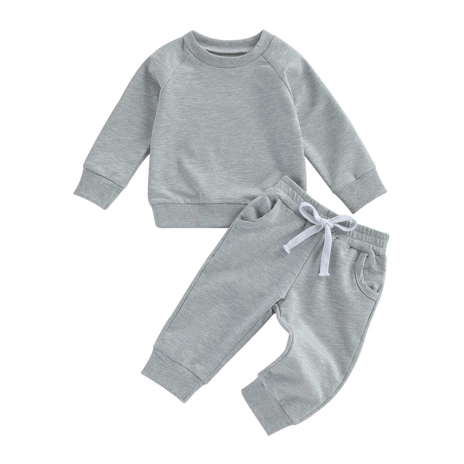 

Baby Boy 2 Piece Outfits Solid Color Long Sleeve Sweatshirt and Elastic Pants for Toddler Fall Tracksuit