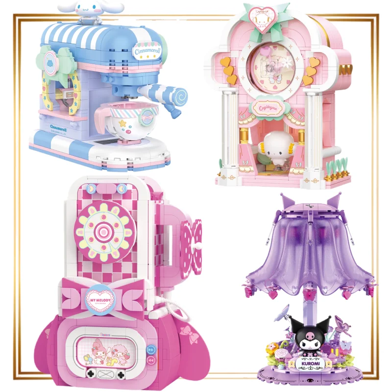 

TOPTOY Sanrio Family Pink Dream Home Series Building Blocks Assembly Kuromi My Melody Desktop Ornament Christmas Gift Anime