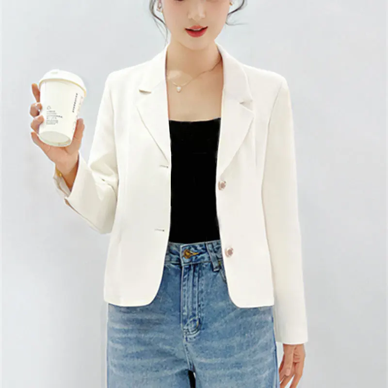 

French Short Blazer Coat Women's 2023 Spring New Single Breasted Casual Long Sleeve Versatile Slim Fit Simple Top Fashion