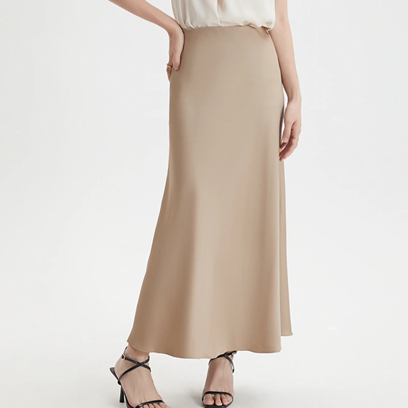 

Fashion Office Ladies Work Solid Color Satin Silk Long Skirt Women Summer High Waist Wrapped Hip Trumpet Mermaid Skirt