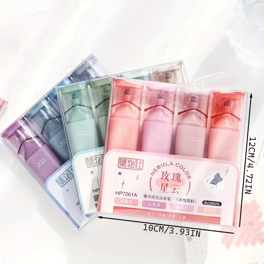 4pcs Glitter Highlighters with Adjustable Line Width & Quick-Dry Smudge-Proof Ink Sparkling Notes Planners Art Supplies