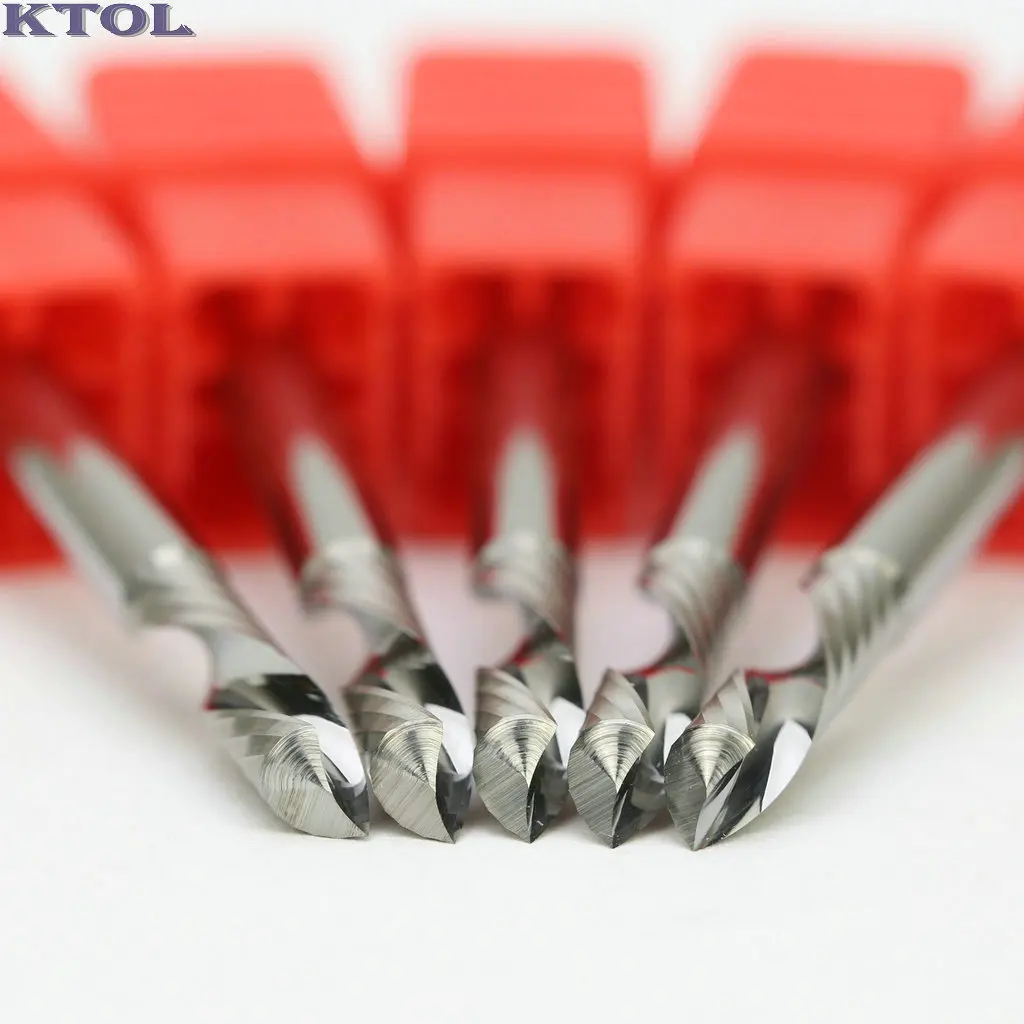 4mm Down Cutting Endmill-1 Flute CNC Router Milling Bit Wood Engraving Cutter 5pcs Mini Spiral Tungsten Carbide Woodworking Tool