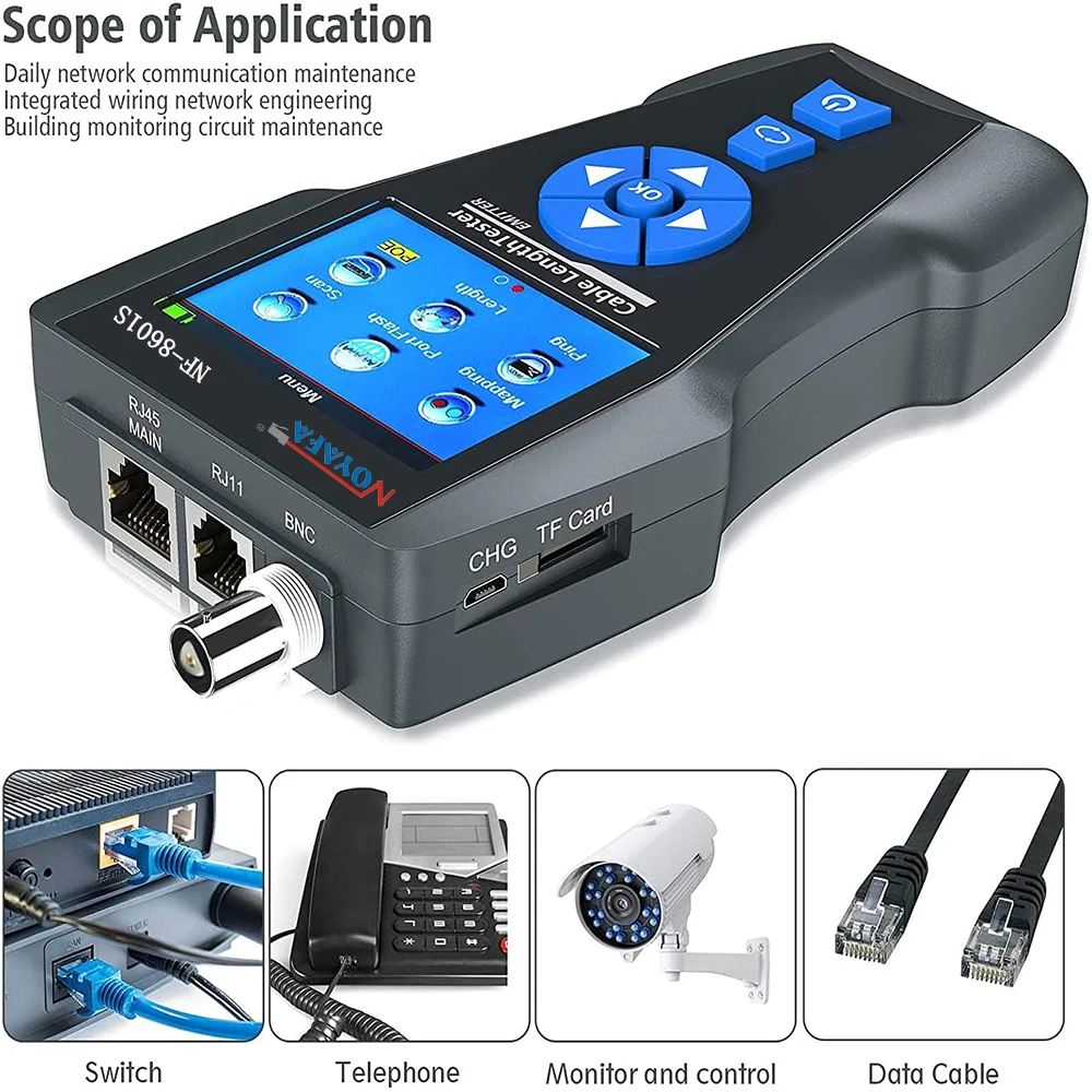 NOYAFA NF-8601S Multifunctional RJ45 CAT6 Network Cable Tester Cable Tracker PoE/PING/Port LCD Display Measure Length Wiremap