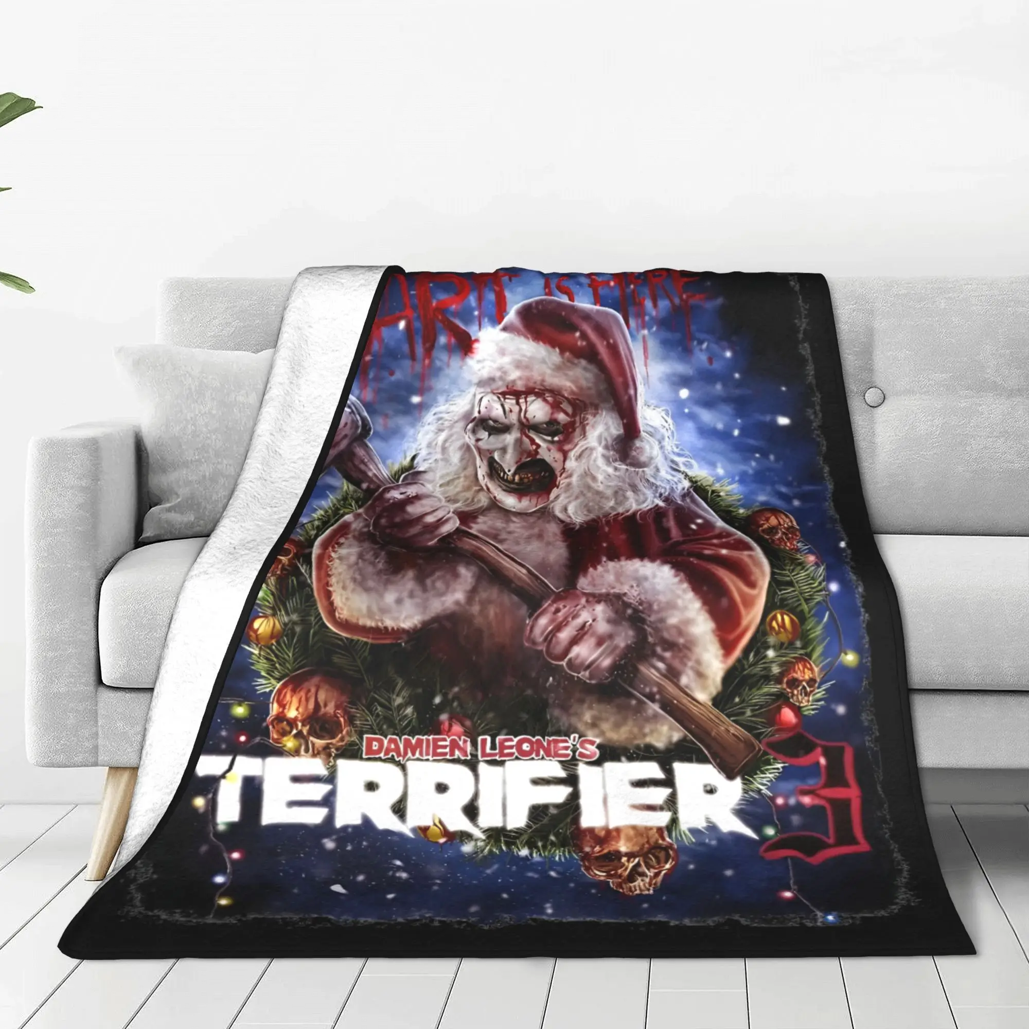 Christmas Terrifier 3 Horror  Clown Flannel Blanket  Vintage Throw Blankets for Home Hotel Sofa  150*125cm Plush Thin Quilt