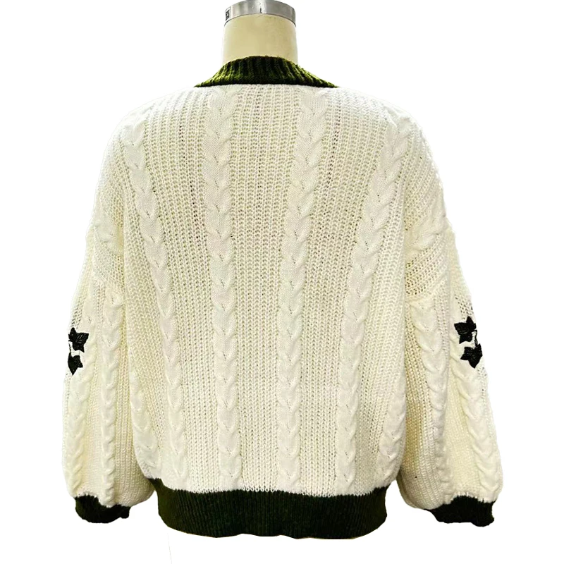 Evermore Cardigan Taylor Version Green Vine Embroidered Button Down Cable Knit Sweater Women Fall Winter Vintage Outfit - view 6