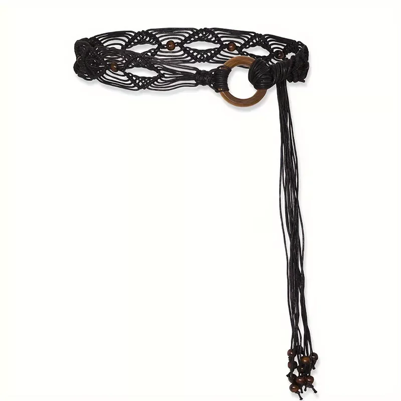 Women Woven Tassel Belt Braided Waistband