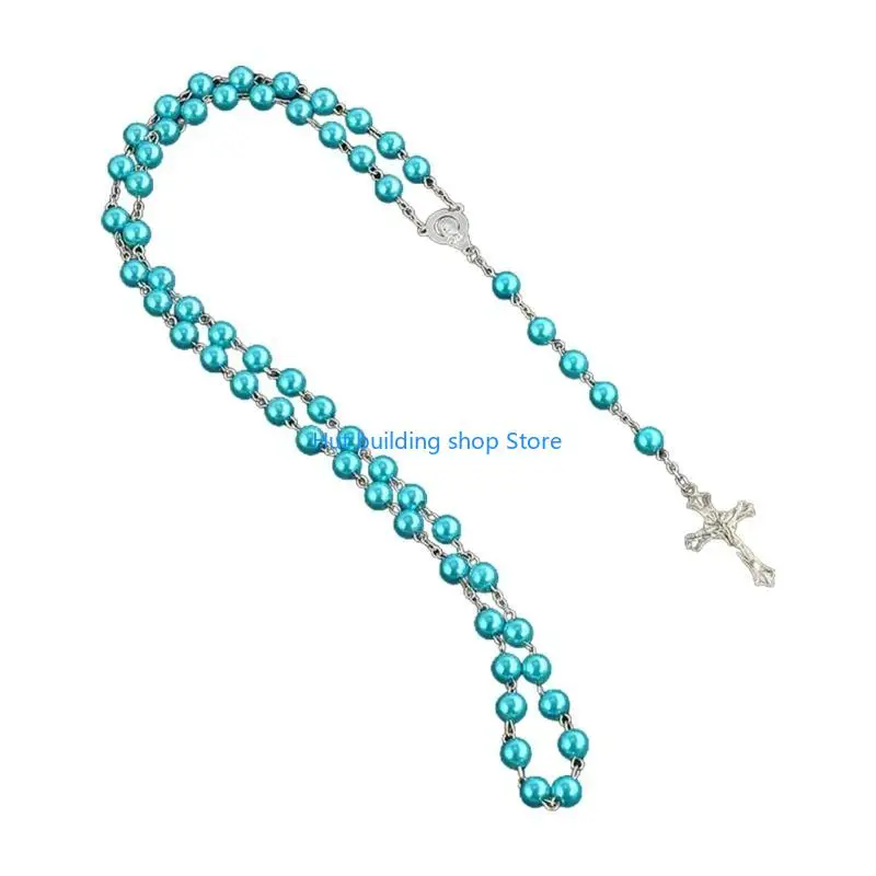 T21C imitazione perle perle Collana cattolica rosario per donne gioielli Gesù -pendente religioso Collana dono