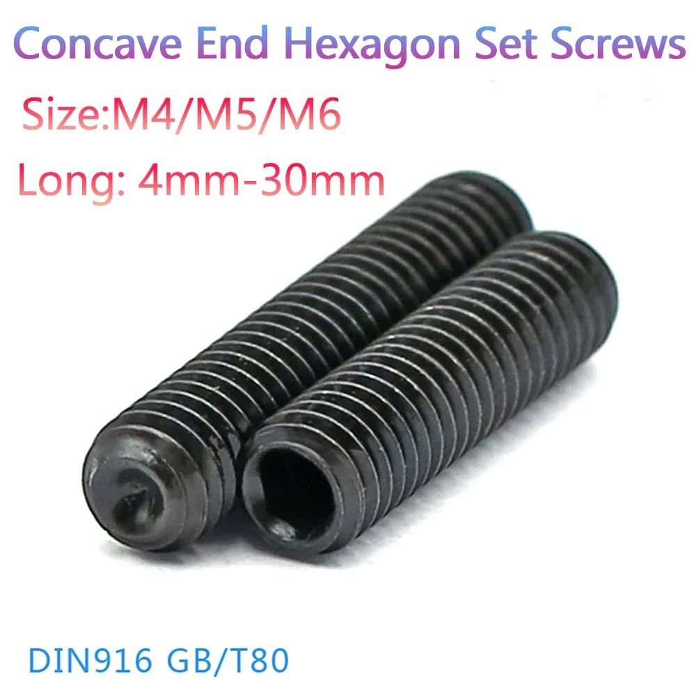 10/20/30/50Pcs Concave End Hexagon Set Screws M4 M5 M6 Headless Screw Machine Meter  Long 4mm-30mm DIN916 GB80