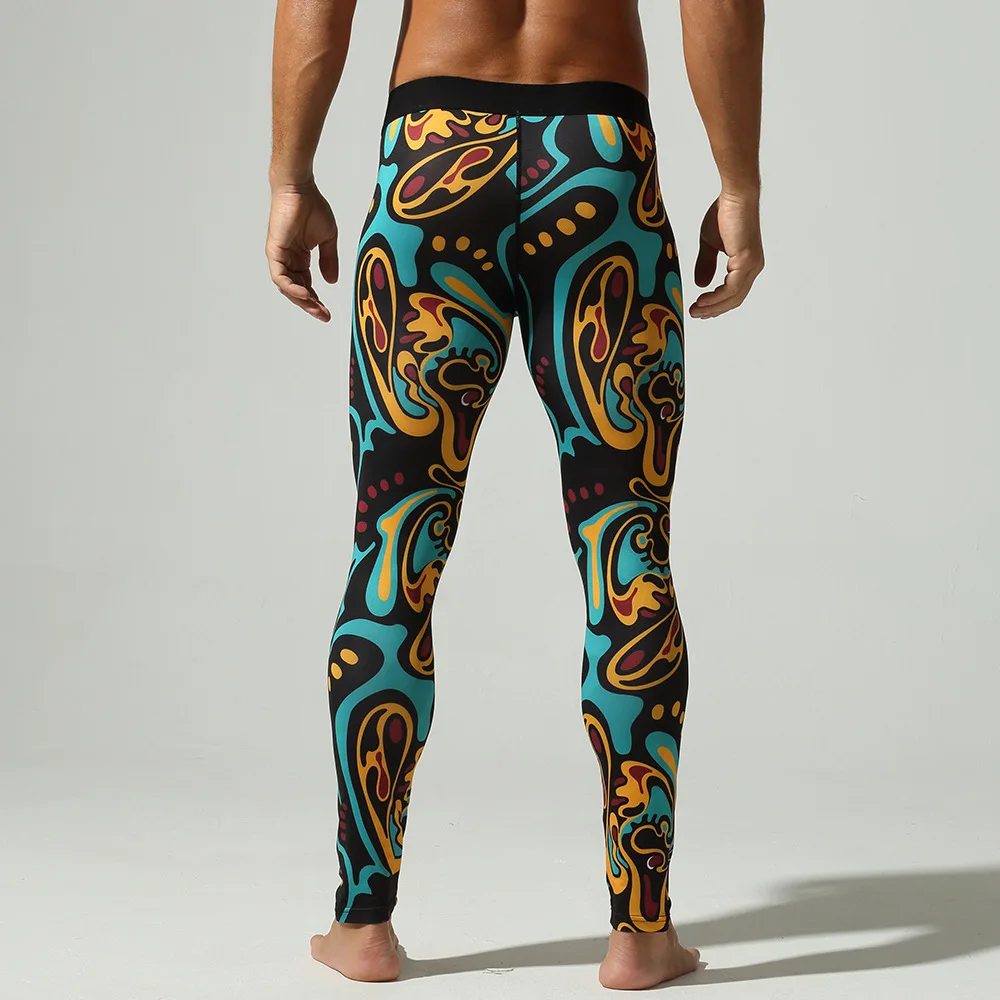 Men's Thermal Underwear Bottoms Quick-Dry Low-Waist Tight Leggings Stylish Printed Compression Base Layer Pants for Men Leggings