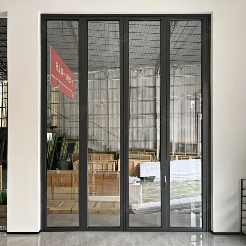 Customized Soundproof Double Glazed Sliding Folding Door System Aluminum Steel French Style Folding Glass Exterior Doors