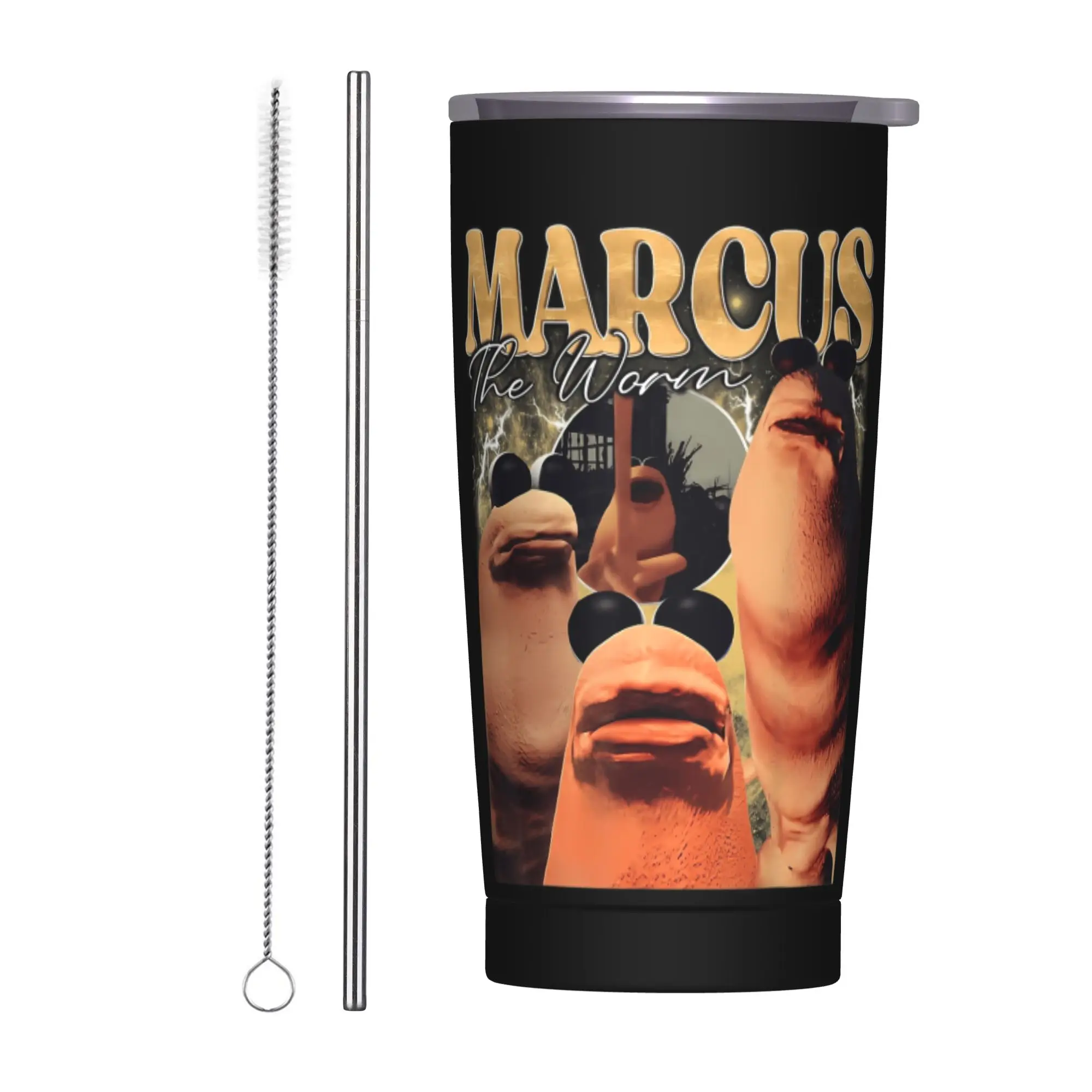 Vaso Térmico de Acero Inoxidable con Diseño de Marcus el Gusanito, Tazas Térmicas Portátiles para Bebidas Frías, Botella de Agua para Camping